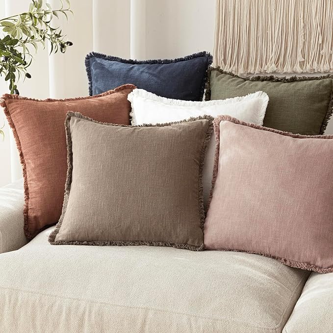 Foindtower Set of 2 Decorative Linen Fringe Throw Pillow Covers Boho Farmhouse - Image 7