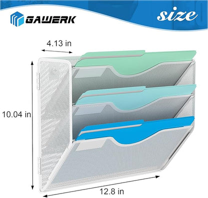 Gawerk 3 Tier Hanging Wall File Organizer, Mesh Mail Paper Orgnization Hanging - Image 2
