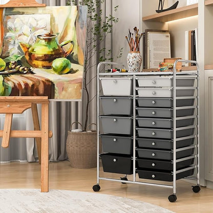COSTWAY 15 Drawers Storage Cart, Mobile Tools Scrapbook Paper Organizer Cart - Image 7