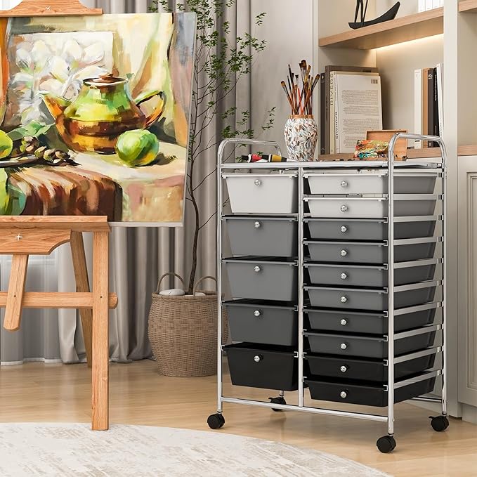 DORTALA 15-Drawer Rolling Storage Cart - Image 4