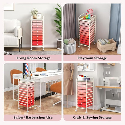 Giantex 10-Drawer Storage Cart w/Universal Wheel, Rolling Cart w/Handle - Image 7