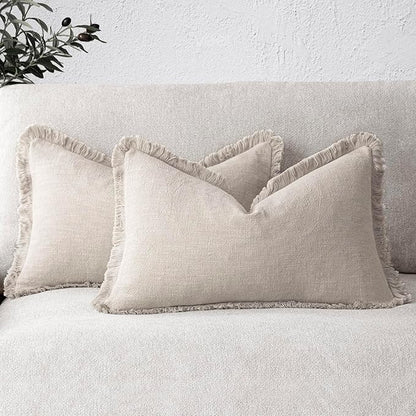 Foindtower Set of 2 Decorative Linen Fringe Throw Pillow Covers Boho Farmhouse by Foindtower