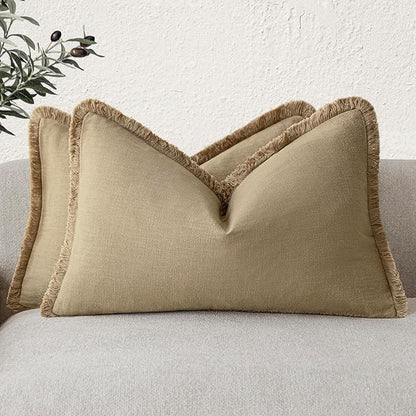 Foindtower Set of 2 Decorative Linen Fringe Throw Pillow Covers Farmhouse by Foindtower