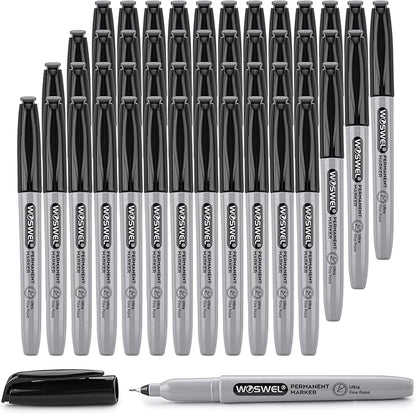 WOSWEL Permanent Markers Bulk, Ultra Fine Point, 48 Pack Black Permanent Marker by WonderfulOptions