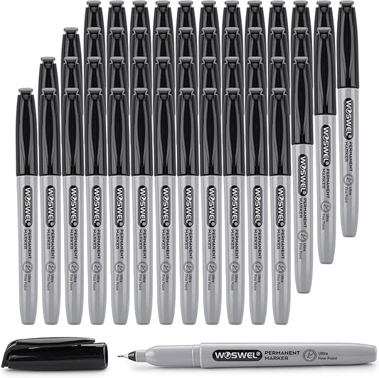 WOSWEL Permanent Markers Bulk, Ultra Fine Point, 48 Pack Black Permanent Marker by WonderfulOptions