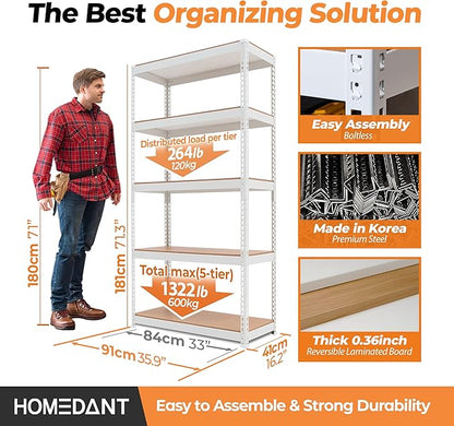 HOMEDANT 35.9" W 5 Tier Heavy Duty Garage Shelving Adjustable Metal Rack - Image 2