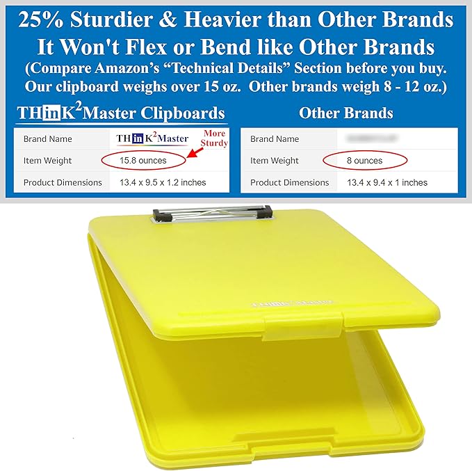 Think2Master Yellow Plastic Storage Clipboard. | 25% Heavier & Sturdier| Heavy - Image 2