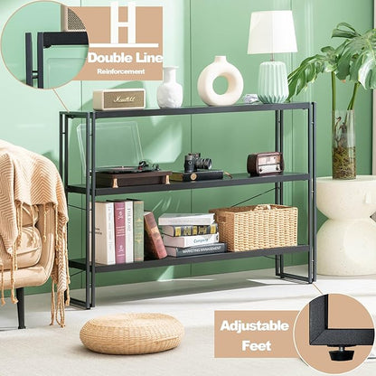 HCHQHS Bookshelf, 3-Tier Industrial Bookcase, Freestanding Horizontal - Image 6