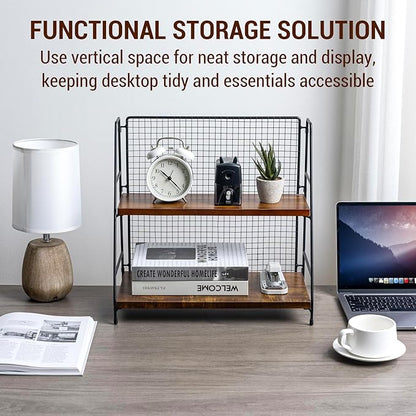 MyGift 2 Tier Premium Acacia Solid Wood Desk Shelf - Image 5