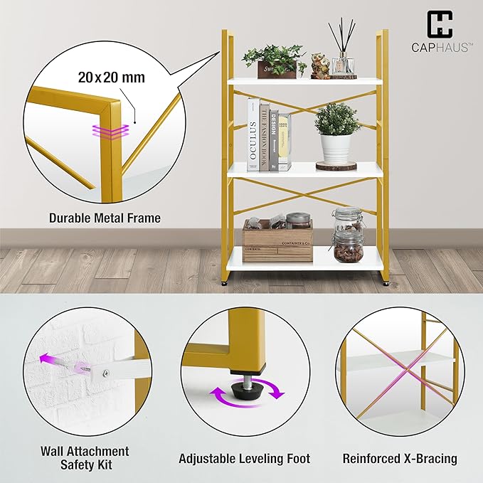 CAPHAUS 2 Tier Small Bookshelf, 24 Inch Width Free Standing Shelf, Bookcase - Image 5