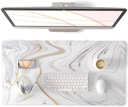 QIYI Large Mouse Pad, Cute Marble White Desk Mat, PU Leather Desk Protector by QIYI
