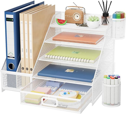 Marbrasse Desk Organizer with File Holder, 5-Tier Paper Letter Tray Organizer by Marbrasse