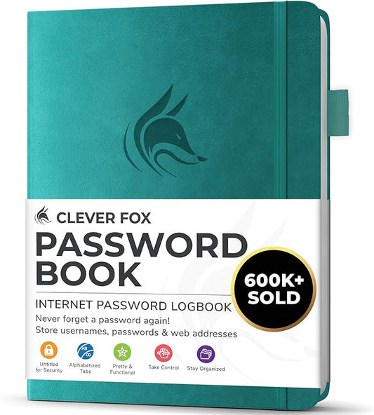 Clever Fox Password Book with alphabetical tabs. Internet Address Organizer by CleverFox