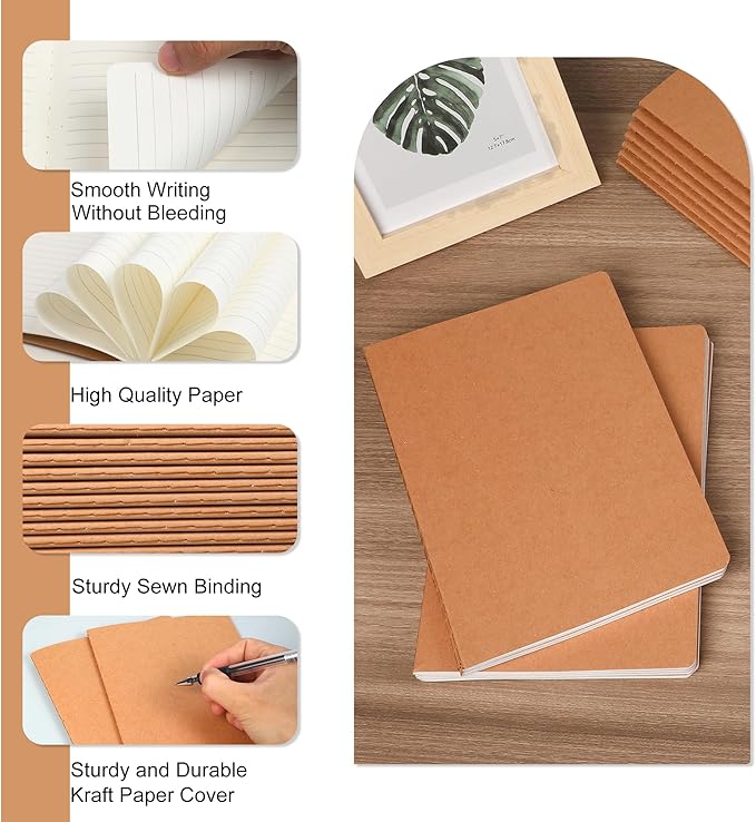 miikoul 100 Pack A5 Kraft Paper Notebook Lined Journal Bulk, 8.3 X 5.5 Inch - Image 3