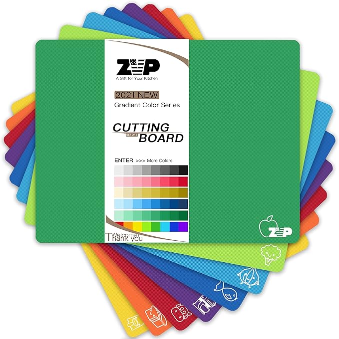 ZVP Plastic Cutting Boards for Kitchen, Flexible Cutting Mats, Colorful by ZVP