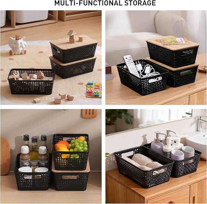 Anywish Storage Bins with Lids 8 Packs, Plastic Storage Bins with Bamboo Lids - Image 7