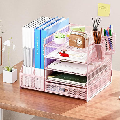 Marbrasse Desk Organizer with File Holder, 5-Tier Paper Letter Tray Organizer - Image 3
