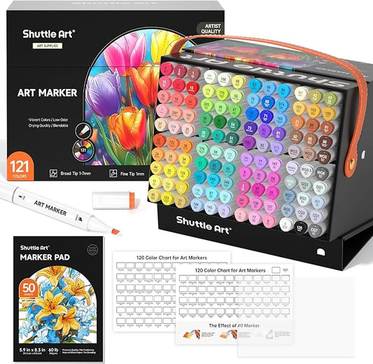 Shuttle Art 121 Colors Alcohol Markers, 120 Colors Dual Tip Art Marker Set Plus by ShuttleArt
