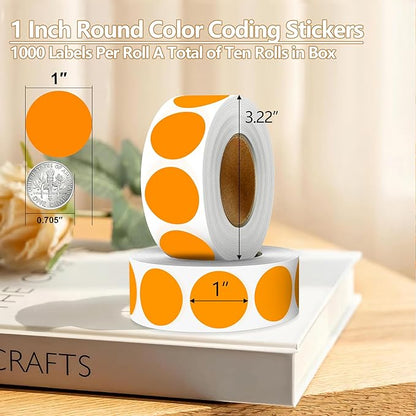 Orange 1 Inch Round Color Coding Dot Labels, 10 Rolls 10000 Dot Stickers in - Image 2
