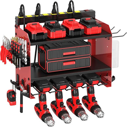 CFMASTER Power Tool Organizer Wall Mount wtih Charging Station, 4 Drill Holder by CFMASTER