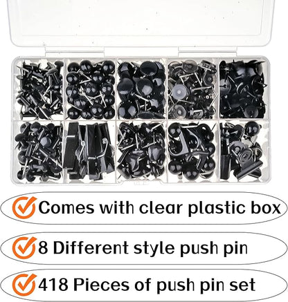 418 Pcs Push Pins Set, 8 Types Black Thumb Tacks - Image 2