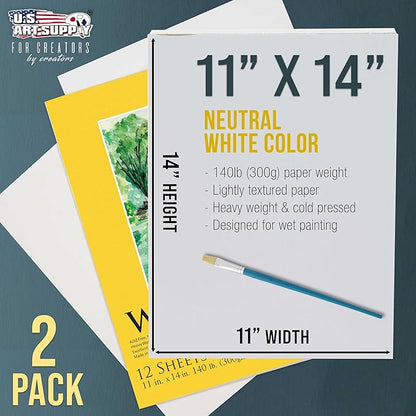 U.S. Art Supply 11" x 14" Premium Heavyweight Watercolor Paper Pad, 140lb - Image 2
