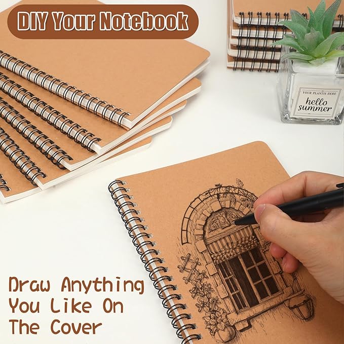 miikoul 60 Packs A5 Spiral Lined Notebooks, Kraft Paper Cover, 60 Sheets/120 - Image 4