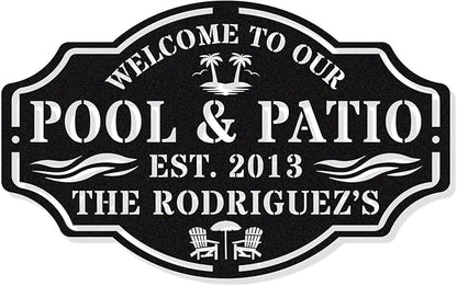 Personalized Name Metal Pool Sign, Patio Signs by HYTSIGN