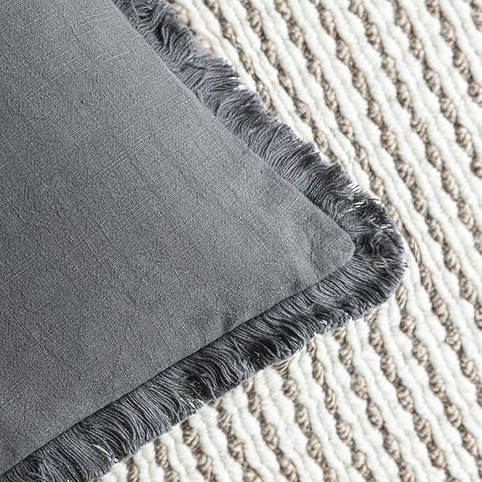 Foindtower Set of 2 Decorative Linen Fringe Throw Pillow Covers Boho Farmhouse - Image 3