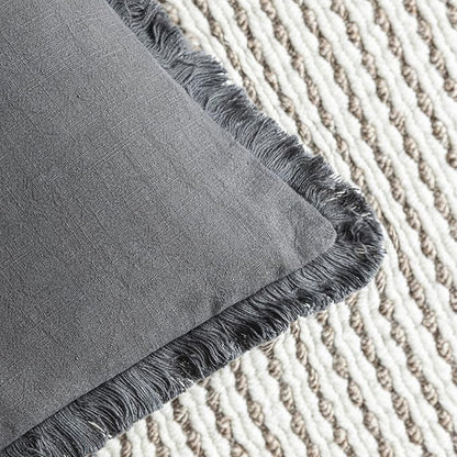 Foindtower Set of 2 Decorative Linen Fringe Lumbar Throw Pillow Covers Boho - Image 3