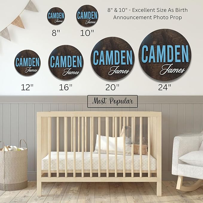 Custom Round Nusery Name Sign, Personalized 3D Baby Name Announcement Sign - Image 5