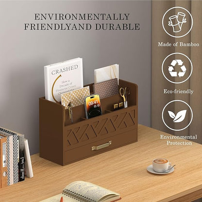 WISUCART Bamboo Mail Organizer Countertop Wood Desk Organizer Drawer Tabletop - Image 4