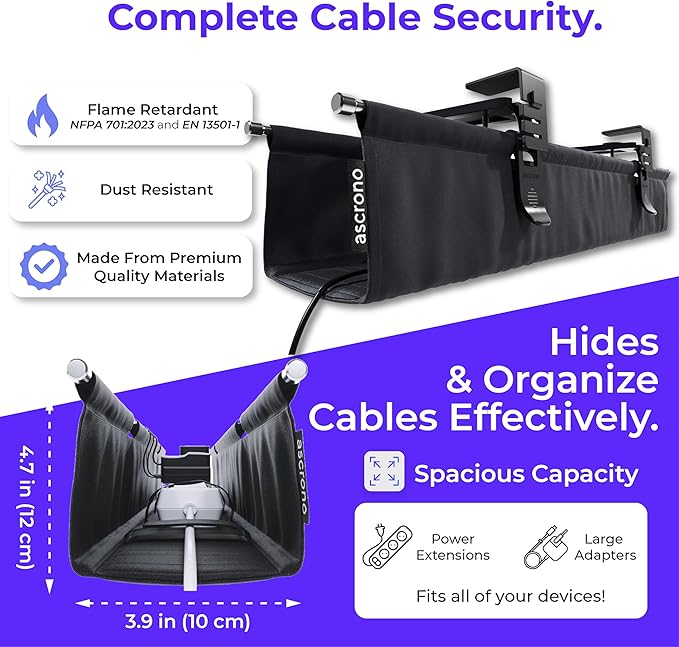Ascrono Original No Drill Under Desk Cable Management Tray 40.6" - Image 6