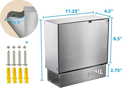 Pochar Stainless Steel Mailbox for Walls, Heavy Duty Wall Mounted Mailbox - Image 3