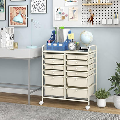 Happygrill 12-Drawer Rolling Storage Cart, 2 Sizes Plastic Drawers & Metal Shelf by HAPPYGRILL