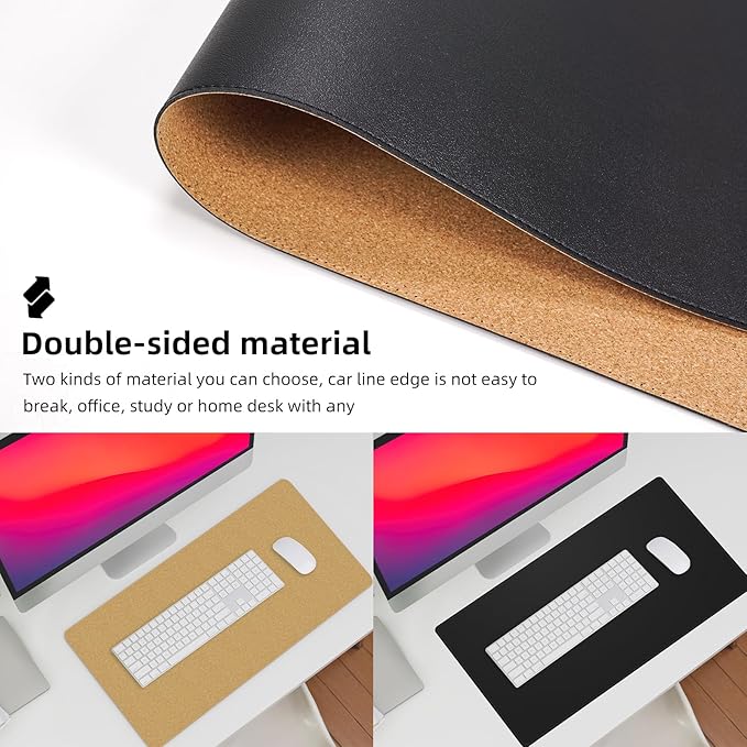 AFIING Dual-Sided Desk Pad, Natural Cork & PU Leather, Desk Mat Protector - Image 3
