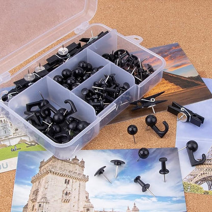 Black Push Pins Set, 5 Styles 140-count Thumb Tacks Map Pins, Steel Point and - Image 4