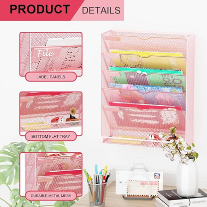 GDINDINFAN Hanging Wall File Organizer 6 Tier Wall Mounted Mail Paper Folder - Image 4