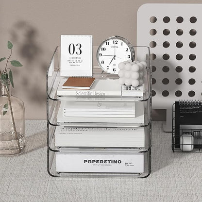 FANXIYQ 4-Tier Acrylic Paper Tray Organizer | Clear Stackable Desk Organizer - Image 4