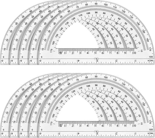 Hoiny 10 Pack Clear Protractor, 6 Inch Plastic Protractors, 180 Degrees by Hoiny