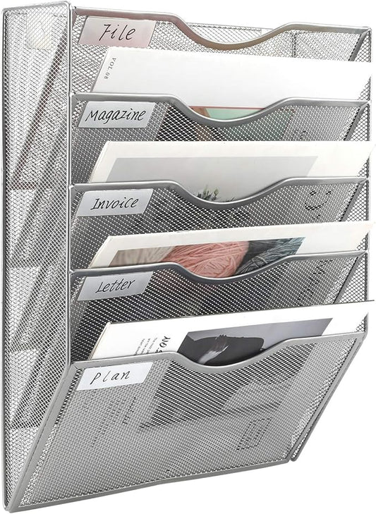 EasyPAG Hanging Wall File Organizer, 5 Pocket Wall Mounted Mail Organizer by EasyPAG