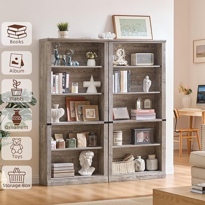 RWYHG 70" Grey Tall Bookshelf Set of 3, 5-Tier Thick Wooden Book Shelf - Image 4