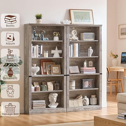 RWYHG 70" Grey Tall Bookshelf Set of 3, 5-Tier Thick Wooden Book Shelf - Image 4