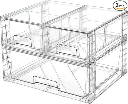 Vtopmart 3 Pack Stackable Storage Drawers, Easily Assemble Acrylic Bathroom by Vtopmart