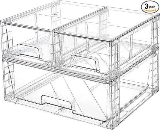 Vtopmart 3 Pack Stackable Storage Drawers, Easily Assemble Acrylic Bathroom by Vtopmart