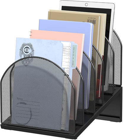 OUTIOE 5-Section Desk File Organizer, Metal Mesh Folder Organizer by OUTIOE