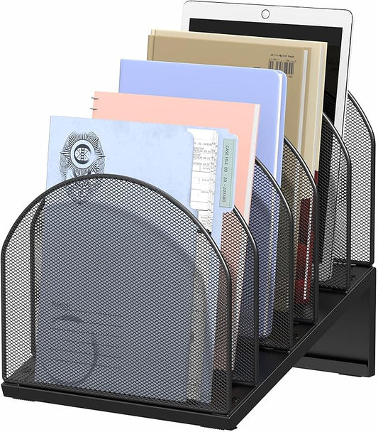 OUTIOE 5-Section Desk File Organizer, Metal Mesh Folder Organizer by OUTIOE