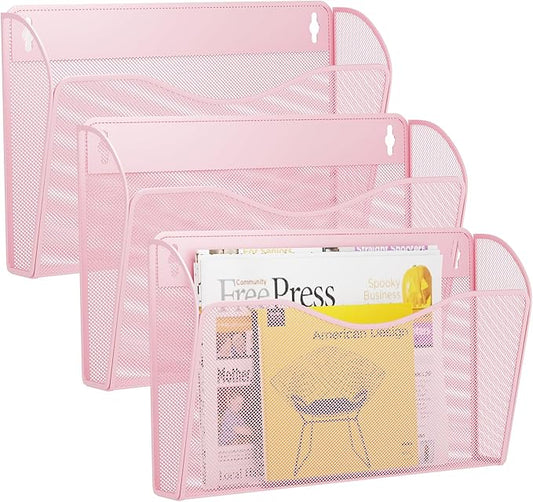 GDINDINFAN 3 Single Pocket Wall File Holder, Mesh Hanging File Folder Paper by GDINDINFAN