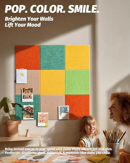 Felt Wall Tiles Bulletin Boards, Colorful Square Modular Design, Removable Cork - Image 2