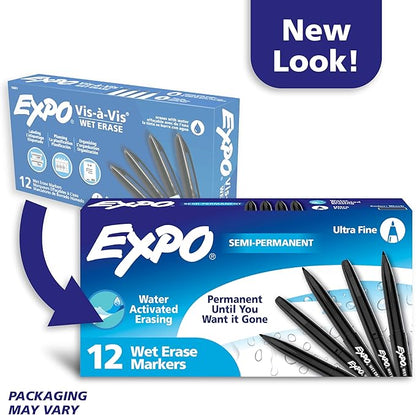 EXPO Visa Vis Wet Erase Markers Fine Point Black 12-Pack Ideal - Image 10